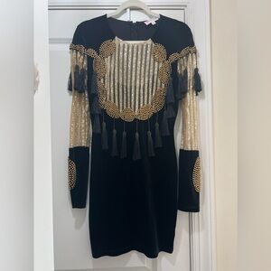 Black and gold embellished mini dress